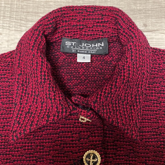 St John Collections by Marie Gray Crimson/Black/Metallic YarnTweed Blazer - Picture 7 of 14